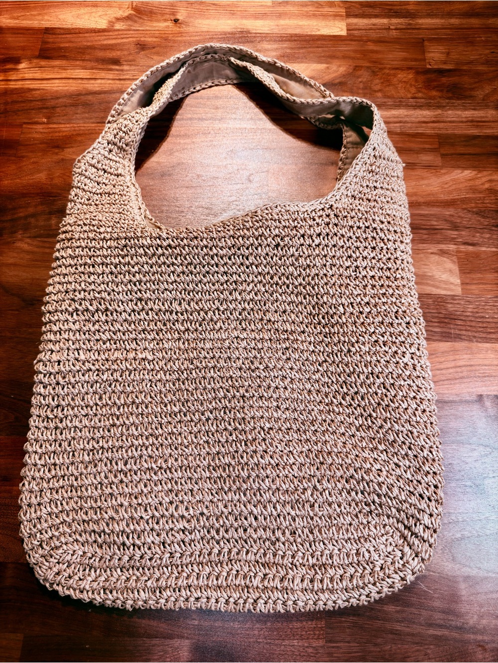 Beige Crocheted Shoulder Tote Bag - Women